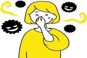 鼻をつまんでいる女性の絵