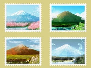 富士山の柄の切手の絵