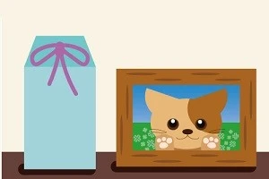 ペット用の骨壺とペットの写真が置かれている絵